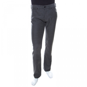 Pre Owned Armani Collezioni Textured Grey Medium Rise Straight and Tight Leg J15 Trousers S