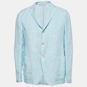 Pre Owned Armani Collezioni Blue Pinstripe Linen Single Breasted Blazer L