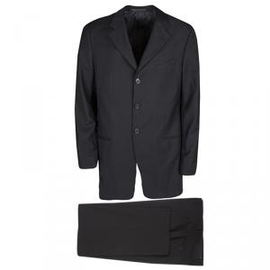 Armani Collezioni Black Striped Wool Luxury Tailored Suit XL