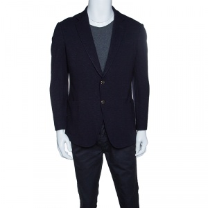 Pre Owned Armani Collezioni Navy Blue Knit Two Button Tailored Blazer L
