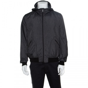 Pre Owned Armani Collezioni Travel Essential Grey Ribbed Trim Hooded Jacket L