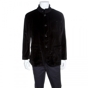 Armani Collezioni Black Velvet Knit Collar Detail Button Front Jacket XXXL