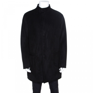 معطف أرماني كوليزيوني سويدي صناعي أسود فرو صناعي مبطن XL