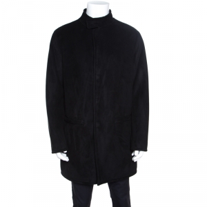 Armani Collezioni Black Faux Suede Faux Fur Lined Overcoat XL