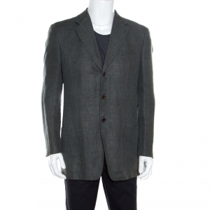Pre Owned Armani Collezioni Grey Hemp and Wool Three Button Blazer L
