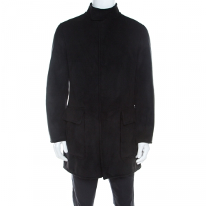 Armani Collezioni Black Faux Suede Faux Fur Lined Overcoat L 