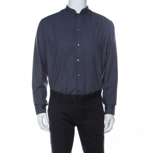 Pre Owned Armani Collezioni Charcoal Grey Woven Mandarin Collar Shirt L