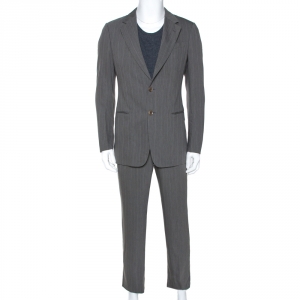 Armani Collezioni Grey Herringbone Wool Blend Tailored Suit M