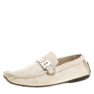 Baldinini Cream Leather Buckle Detail Loafers Size 41.5