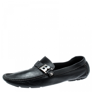 Baldinini Black Leather Buckle Detail Loafers Size 46