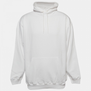 Balenciaga White Logo Print Cotton Hooded Sweatshirt XS