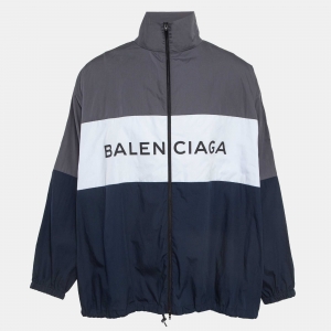 Balenciaga Multicolor Logo Print Cotton Poplin Oversized Zipper Jacket M