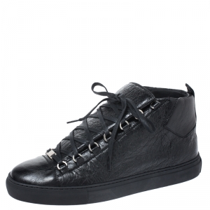 Balenciaga Black Leather Arena Low Top Sneakers Size 44