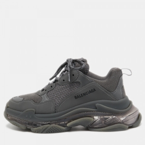 Balenciaga Grey Leather and Mesh Triple S Clear Sneakers Size 43