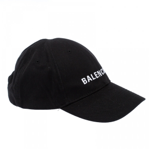 Balenciaga Black Canvas Logo Embroidered Baseball Cap L