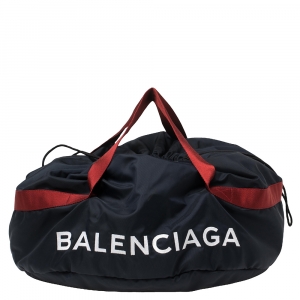 Balenciaga Navy Blue/Red Nylon Small Wheel Logo Weekender Bag