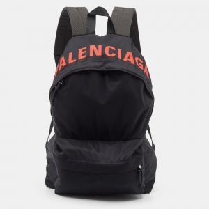 Balenciaga Black Nylon Logo Embroidered Wheel Backpack