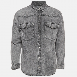 Balenciaga Grey Washed Denim Ripped Cuff Shirt L