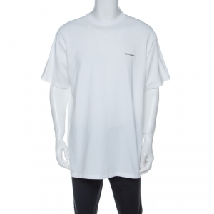Pre Owned Balenciaga White Cotton Logo Print Oversized T-Shirt M