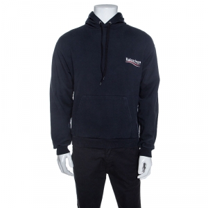 Pre Owned Balenciaga Navy Blue Jersey Hoodie M