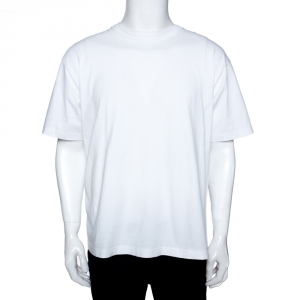 Pre Owned Balenciaga White Logo Print Cotton Oversized T-Shirt L