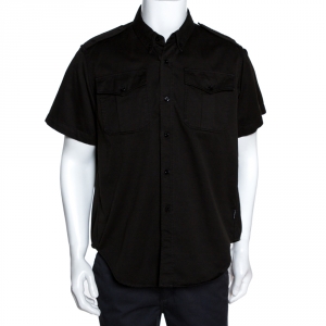 Pre Owned Balenciaga Black Cotton Short Sleeve Safari Shirt M