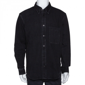 Balenciaga Black Rear Logo Print Denim Long Sleeve Oversized Shirt S
