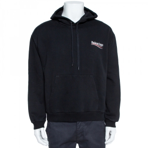 Balenciaga Black Cotton Political Logo Hooded Sweatshirt XL