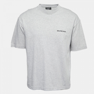 مملوكة مسبقًا Balenciaga Grey Cotton Logo Print Crewneck T-Shirt XS