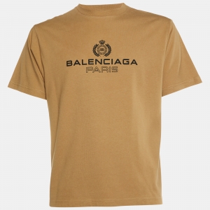 Balenciaga Brown Logo Printed Cotton T-Shirt XS