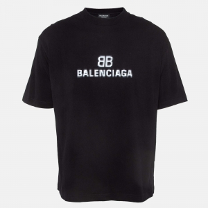 Balenciaga Black Blurry Logo Print Cotton Crew Neck T-Shirt S