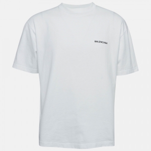 Balenciaga White Printed Cotton Knit T-Shirt M