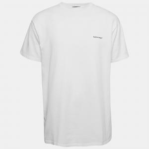 Balenciaga White Printed Cotton Oversized T-Shirt XS