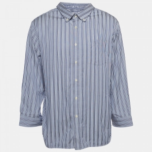 Balenciaga Blue Striped Cotton Button Front Shirt L