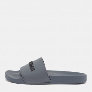 Pre Owned Balenciaga Size 43 Grey Rubber Flat Slides