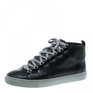 Balenciaga Black Leather Arena High Top Sneakers Size 45