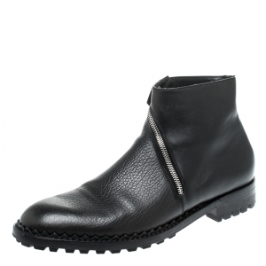 Balenciaga Black Leather Asymmetric Zip Ankle Boots Size 43