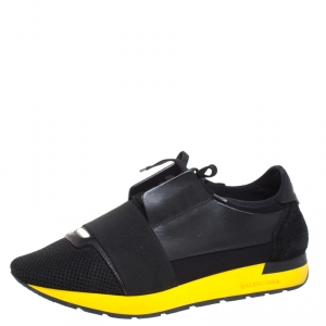 Balenciaga Black Leather, Mesh And Suede Race Runners Sneakers Size 41