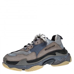 Balenciaga Grey/Black Mesh And Leather Triple S Low Top Sneakers Size 41