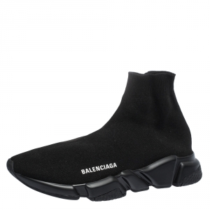 Pre Owned Balenciaga Black Knit Fabric Speed Trainer Sneakers Size 41