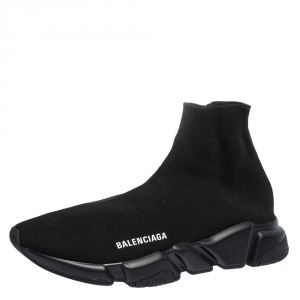 Balenciaga Black Knit Fabric Speed Trainer Sneakers Size 41