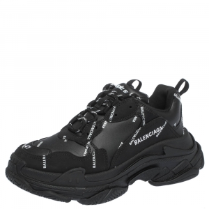 Balenciaga Black Leather And Nubuck Allover Logo Triple S Platform Sneakers Size 41