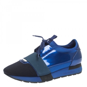 Balenciaga Blue/Black Leather And Mesh Race Runners Sneakers Size 40
