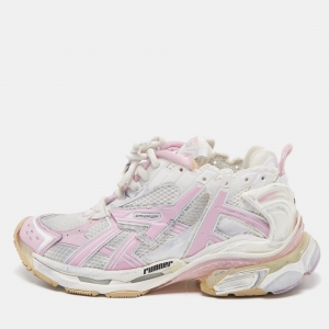 Balenciaga White/Pink Fabric and Leather Runner Sneakers Size 40  