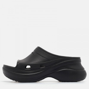 Pre Owned Balenciaga Black Rubber Flat Slides Size 42