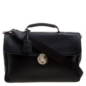 Bally Black Textured Leather Briefcase Laptop Bag