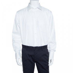 Balmain White Cotton Long Sleeve Button Front Two Ply Shirt L