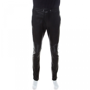 Balmain Black Leather Biker Track Pants XL 