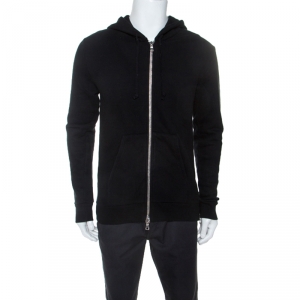 Pre Owned Balmain Black Cotton Embroidered Patch Detail Hooded Jacket M
