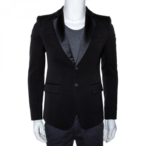 Pre Owned Balmain Black Wool Two Buttoned Tuxedo Jacket M